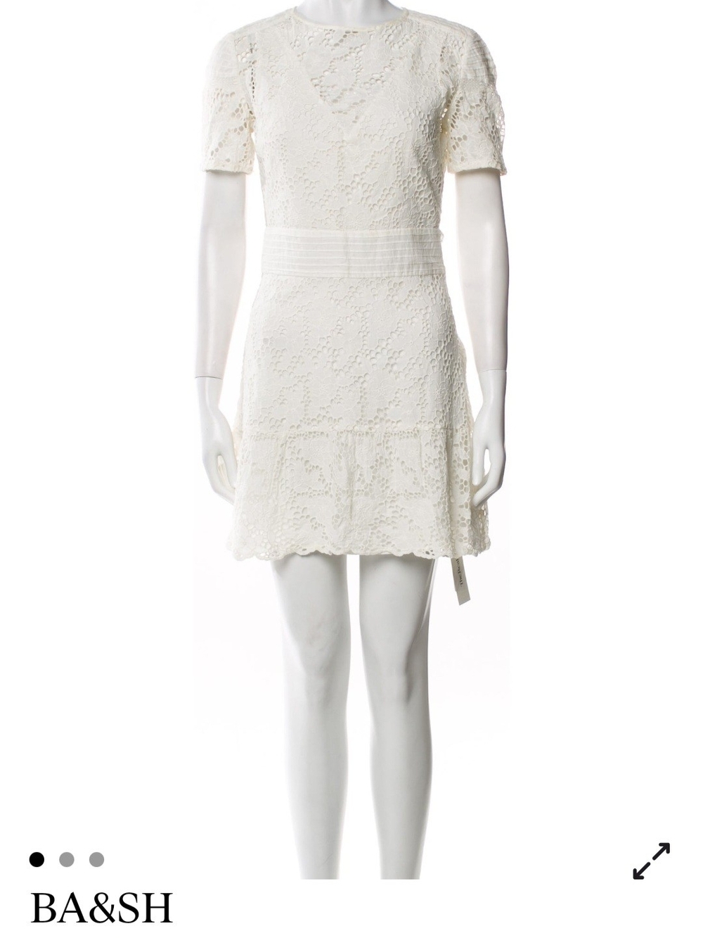 ba&sh Ivory Floral Lace Short-Sleeve Mini Dress